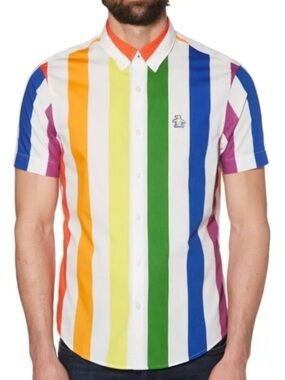 Original Penguin Pride Rainbow Button-Down Short Sleeve Shirt size XL slim fit